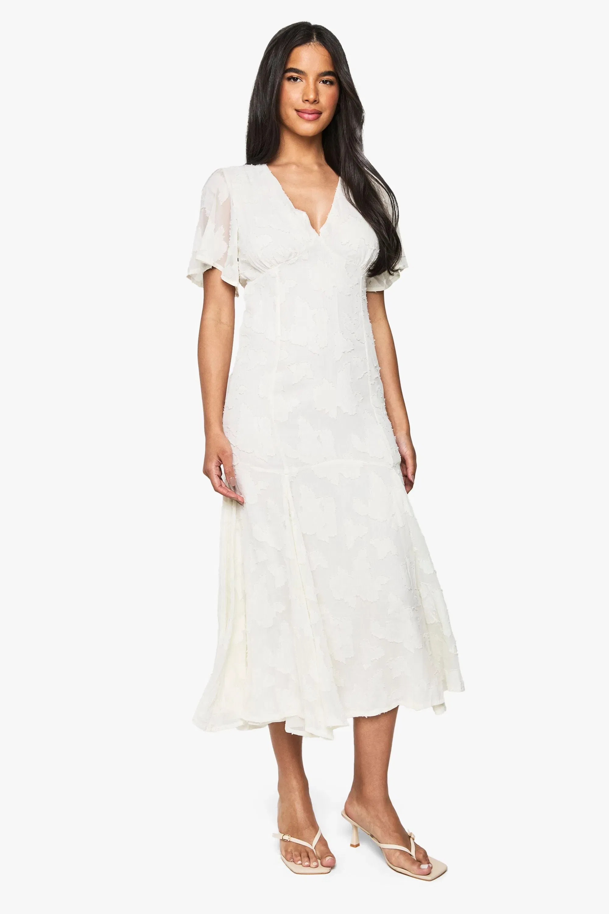 Burnout Floral Angel Sleeve Midaxi Dress