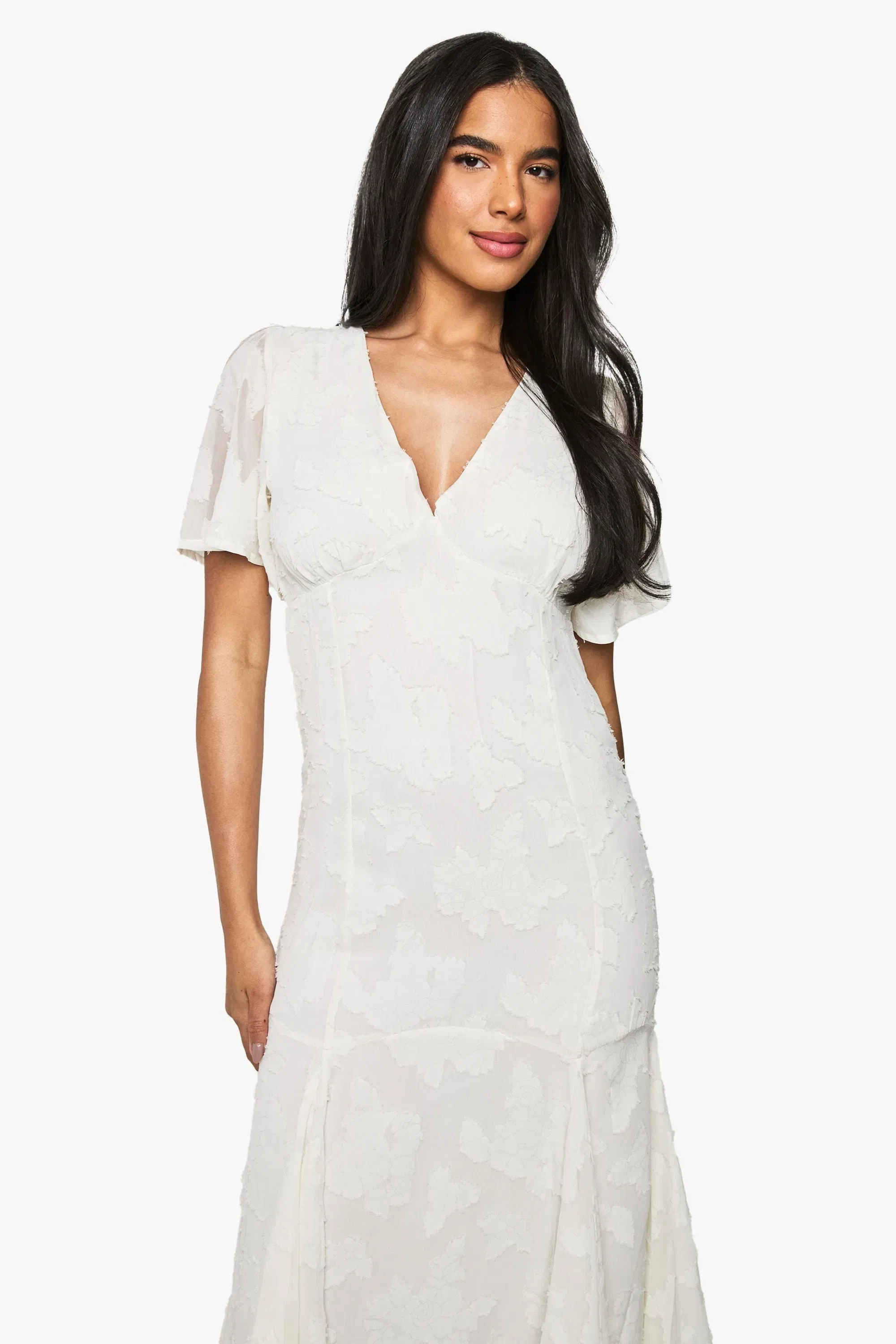 Burnout Floral Angel Sleeve Midaxi Dress