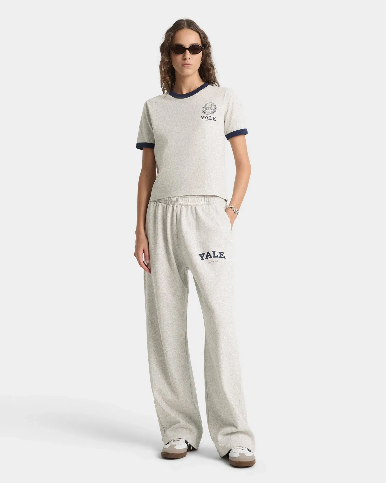 Yale Classic Wide Sweatpant - Heather Gray/Navy