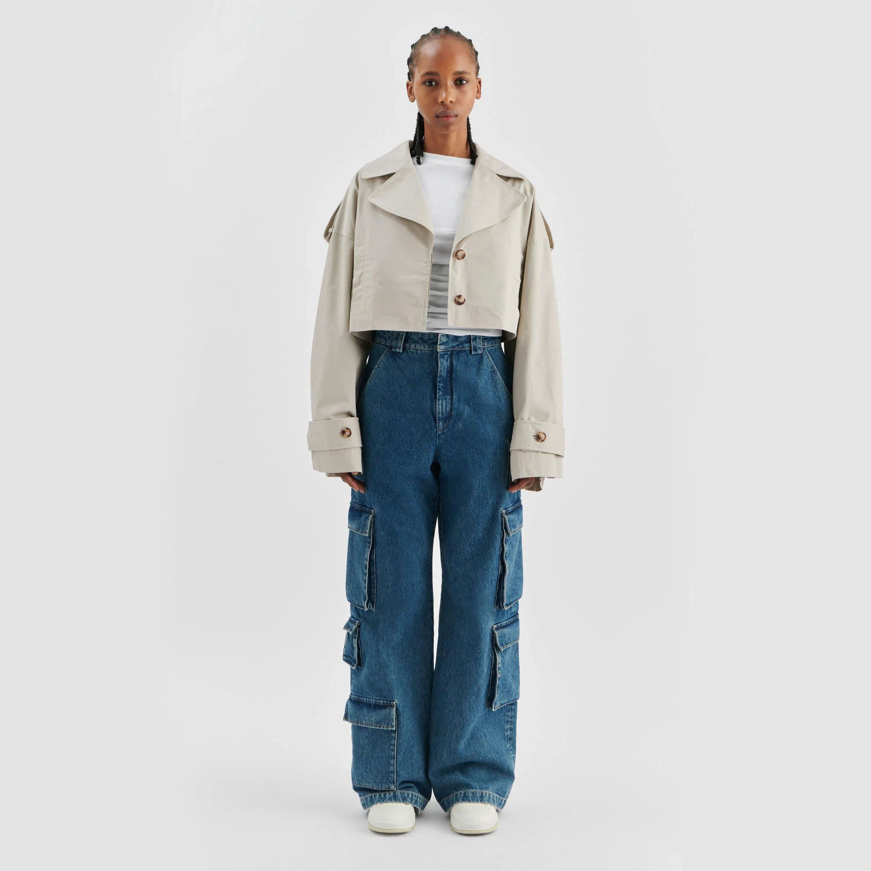 Gaia Water-Repellent Cotton Cropped Long Sleeve Trench Coat