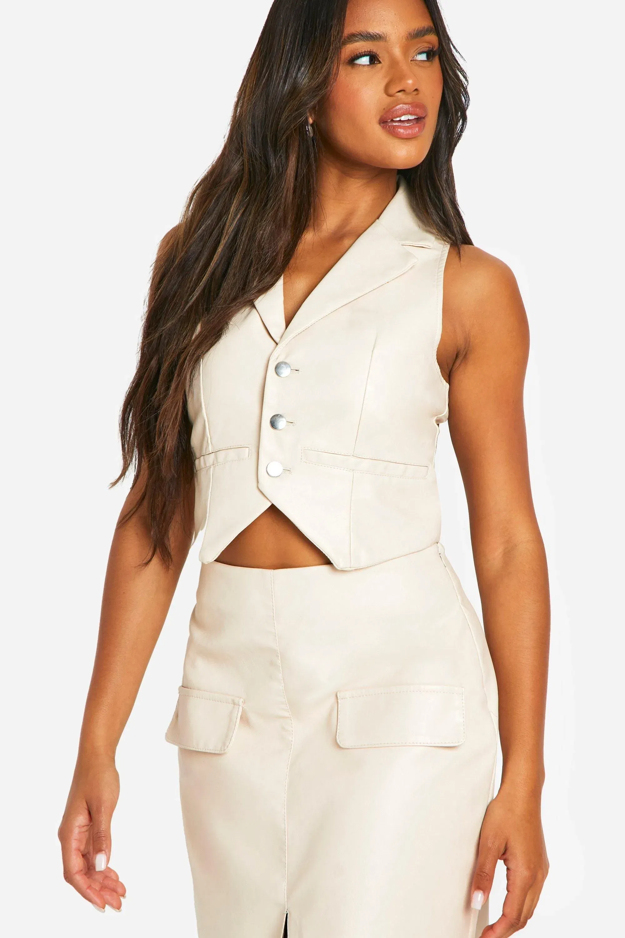 Faux Leather Button Down Waistcoat