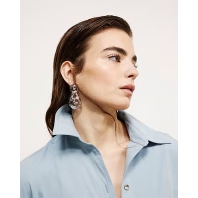 Blue Long Sleeve Cinched Back Shirt