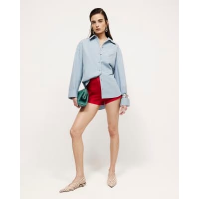 Blue Long Sleeve Cinched Back Shirt