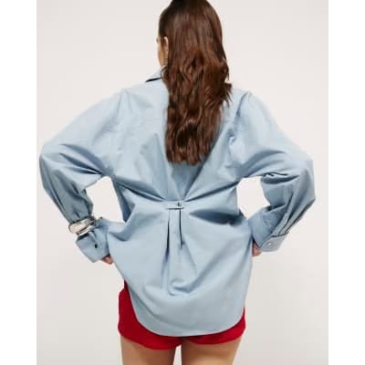 Blue Long Sleeve Cinched Back Shirt