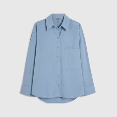 Blue Long Sleeve Cinched Back Shirt