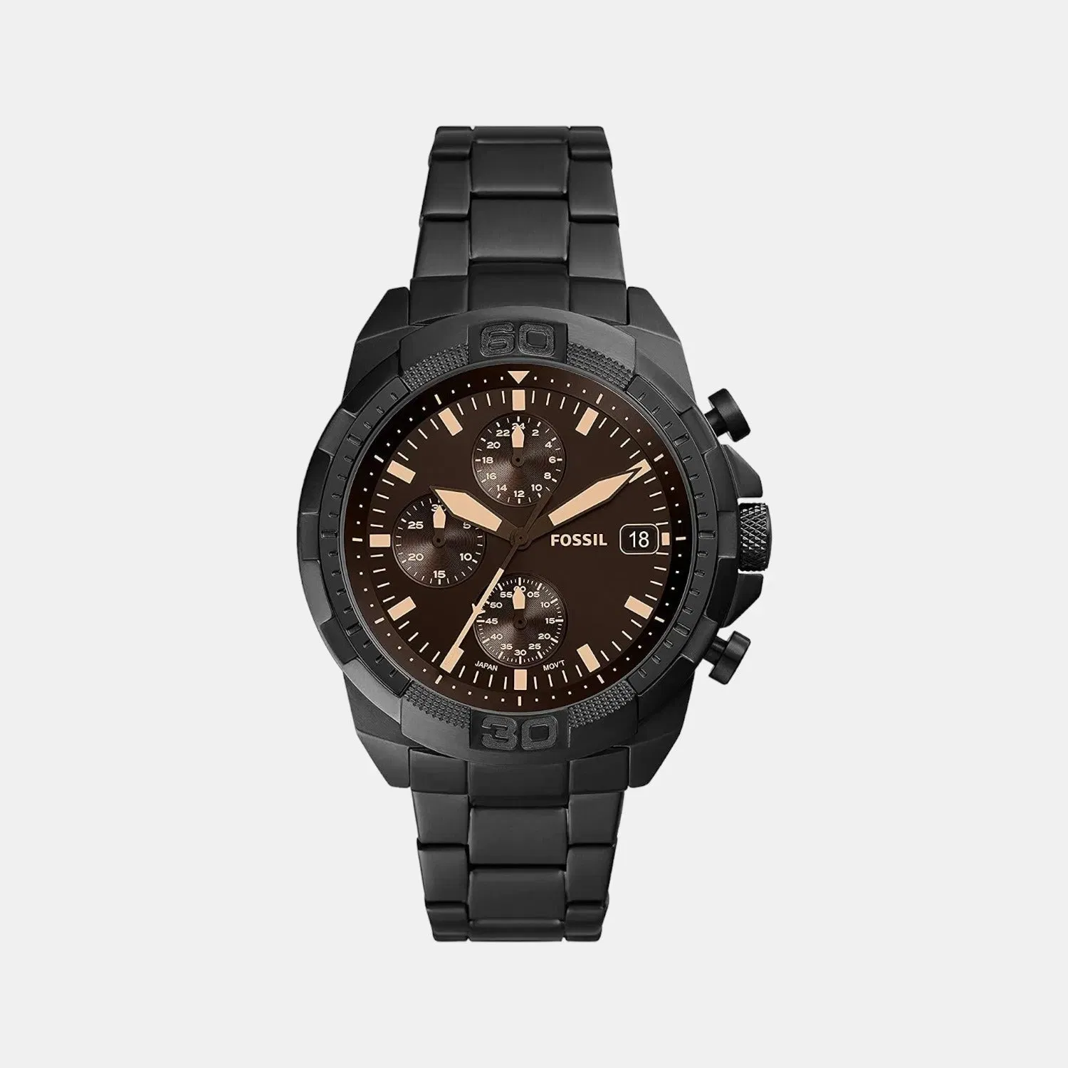 Fossil Bronson Men Quartz Black Dial Chronograph Stainless Steel Watch Fs5851