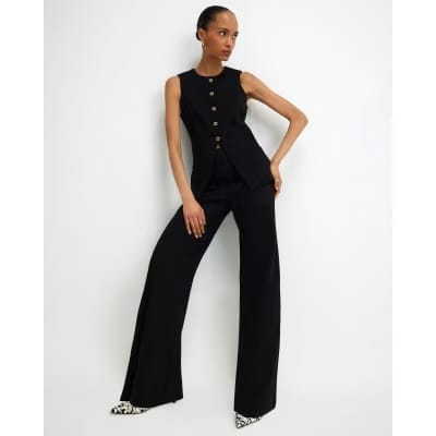 Black Stretch Wide Leg Trousers