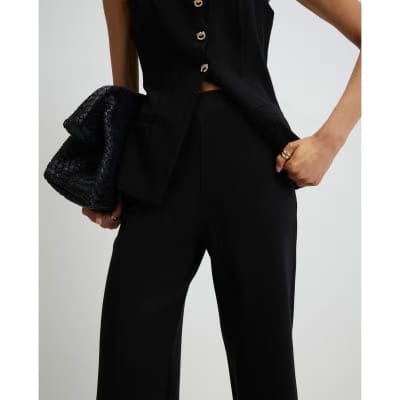 Black Stretch Wide Leg Trousers