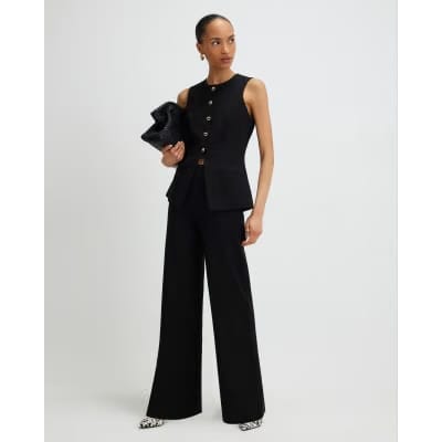 Black Stretch Wide Leg Trousers