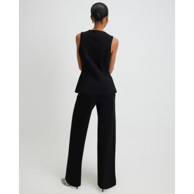 Black Stretch Wide Leg Trousers