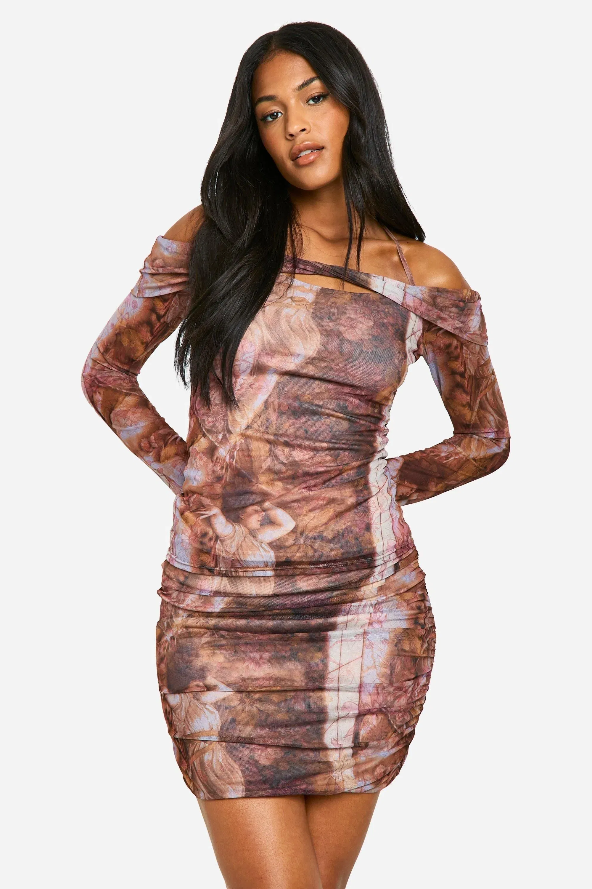 Tall Renaissance Print Ruched Mini Skirt