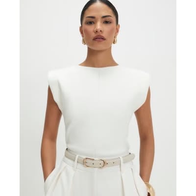 Petite Cream Fitted Knit Sleeveless Top
