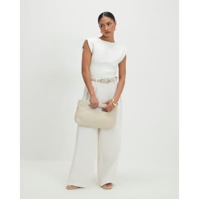 Petite Cream Fitted Knit Sleeveless Top