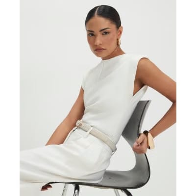 Petite Cream Fitted Knit Sleeveless Top