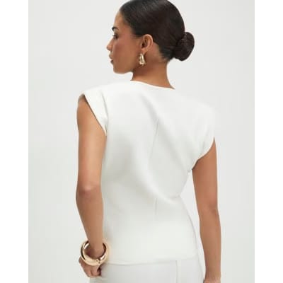 Petite Cream Fitted Knit Sleeveless Top