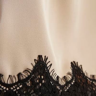 Cream Satin Short Sleeve Lace Trim Top
