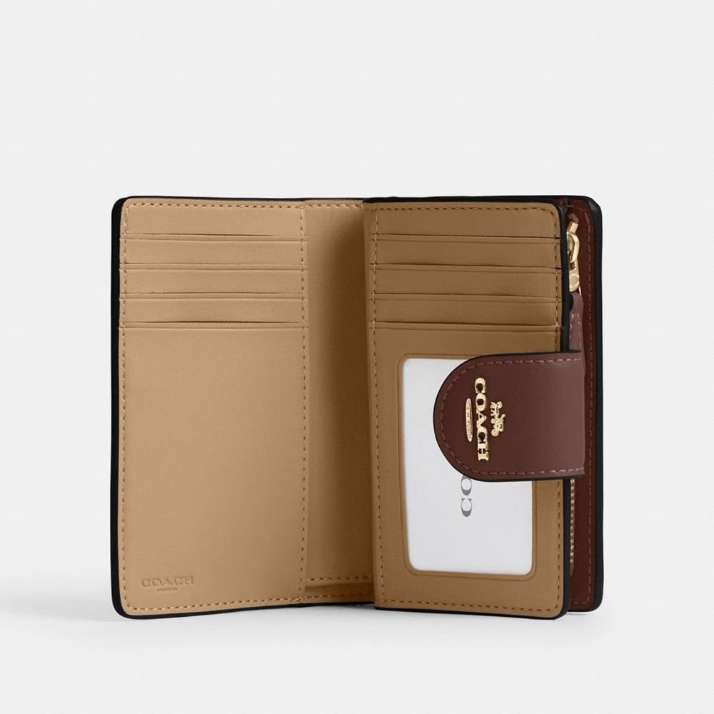 Coach Medium Corner Zip Wallet In Signature Canvas Gold Tan Brown