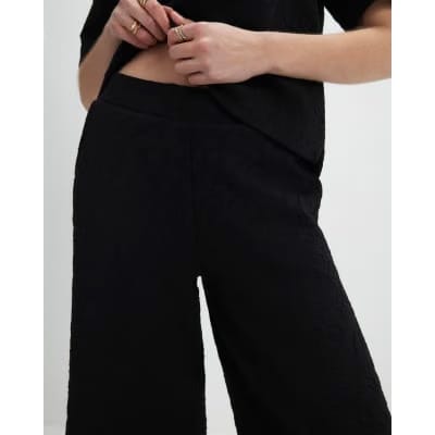 Black Jacquard Wide Leg Trousers