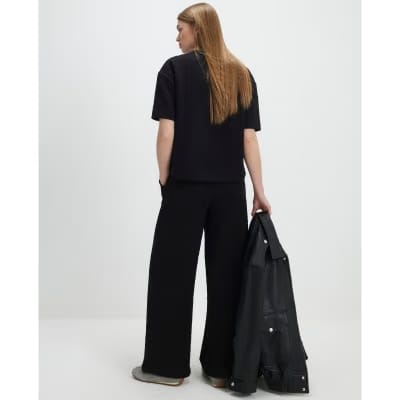 Black Jacquard Wide Leg Trousers