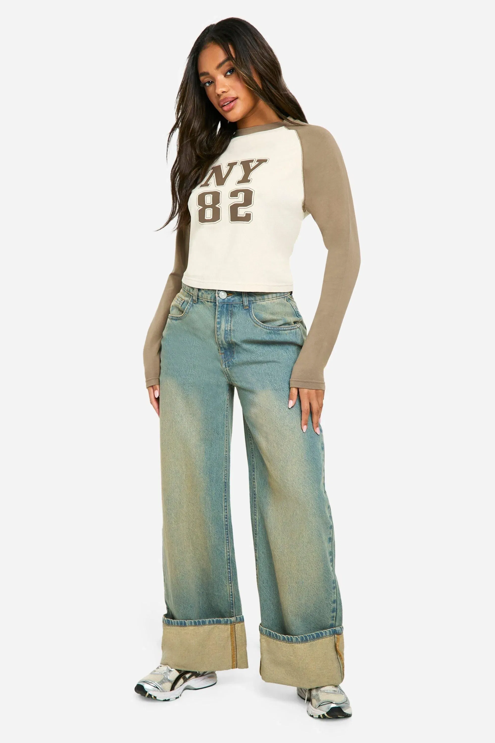 Long Sleeve Printed Jersey Raglan Top