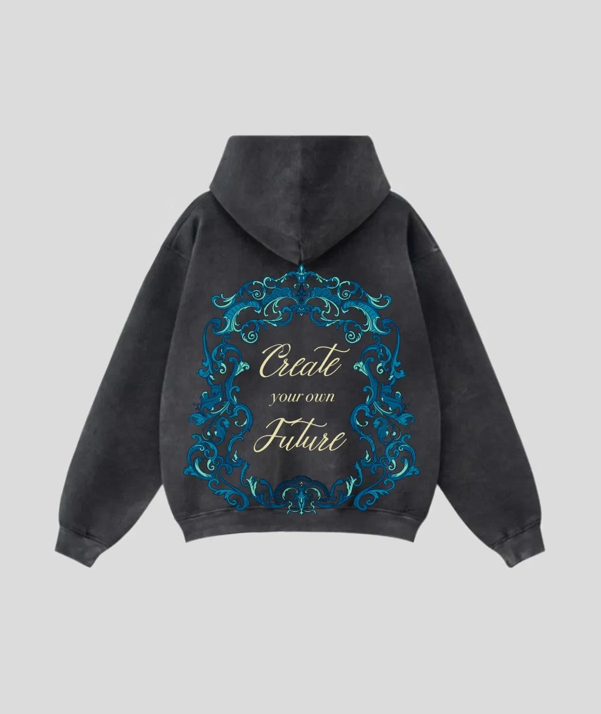 Acid-Wash Zip-Up Hoodie with Graphic Artwork
