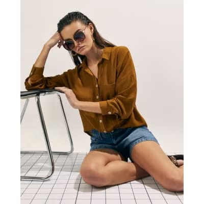 Brown Linen Blend Shirt
