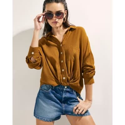 Brown Linen Blend Shirt