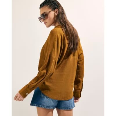 Brown Linen Blend Shirt