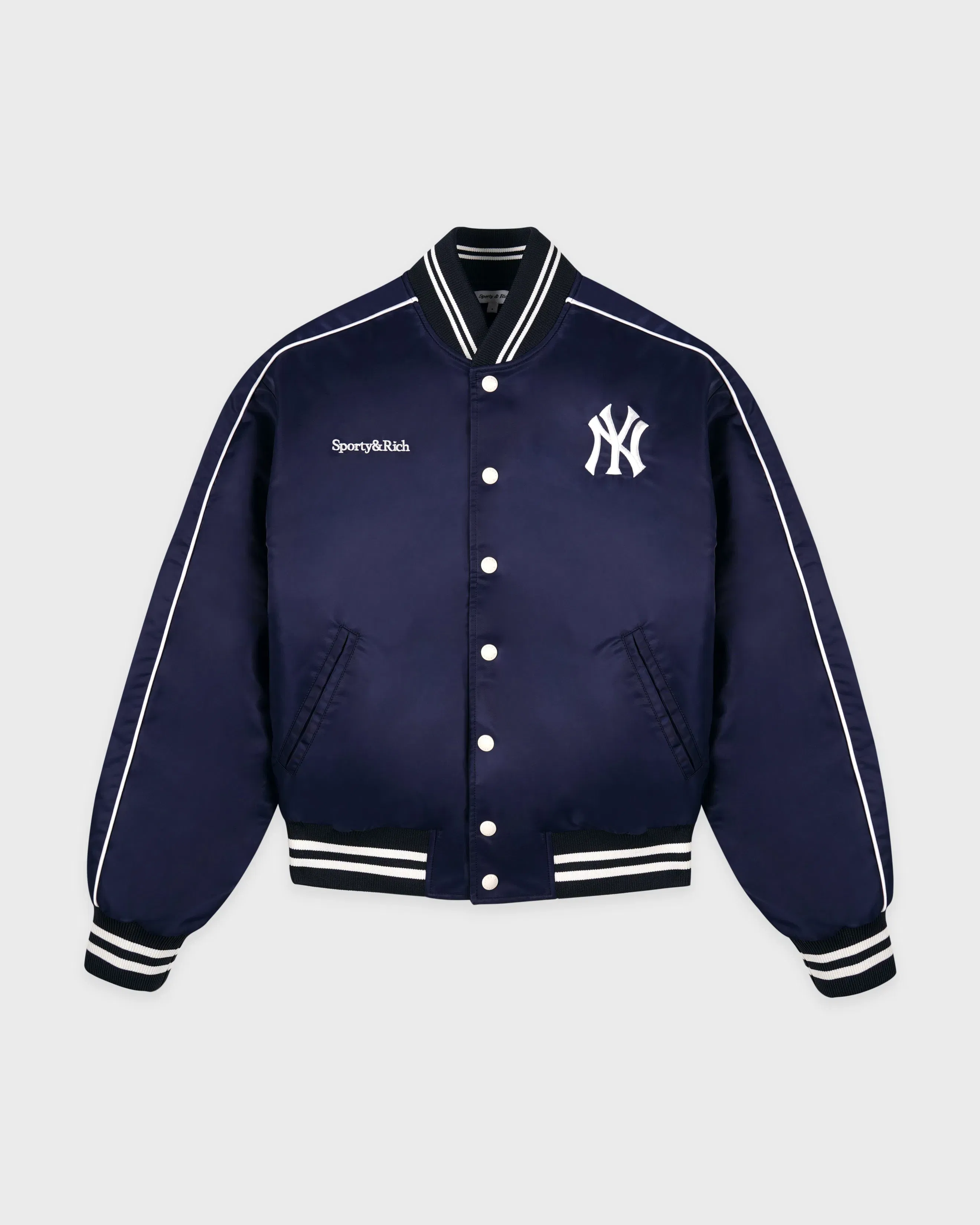 Yankees Curve Nylon Varsity Jacket - Navy/White