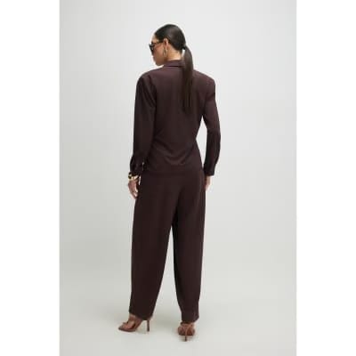 Brown Pleat Front Tapered Trousers