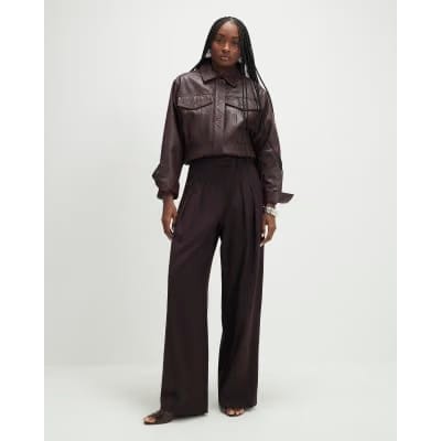 Red Pinstripe Pleated Wide Leg Trousers