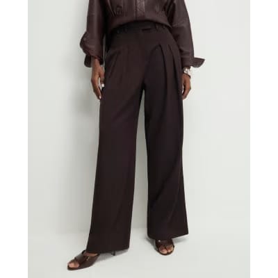 Red Pinstripe Pleated Wide Leg Trousers