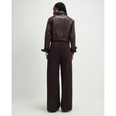 Red Pinstripe Pleated Wide Leg Trousers