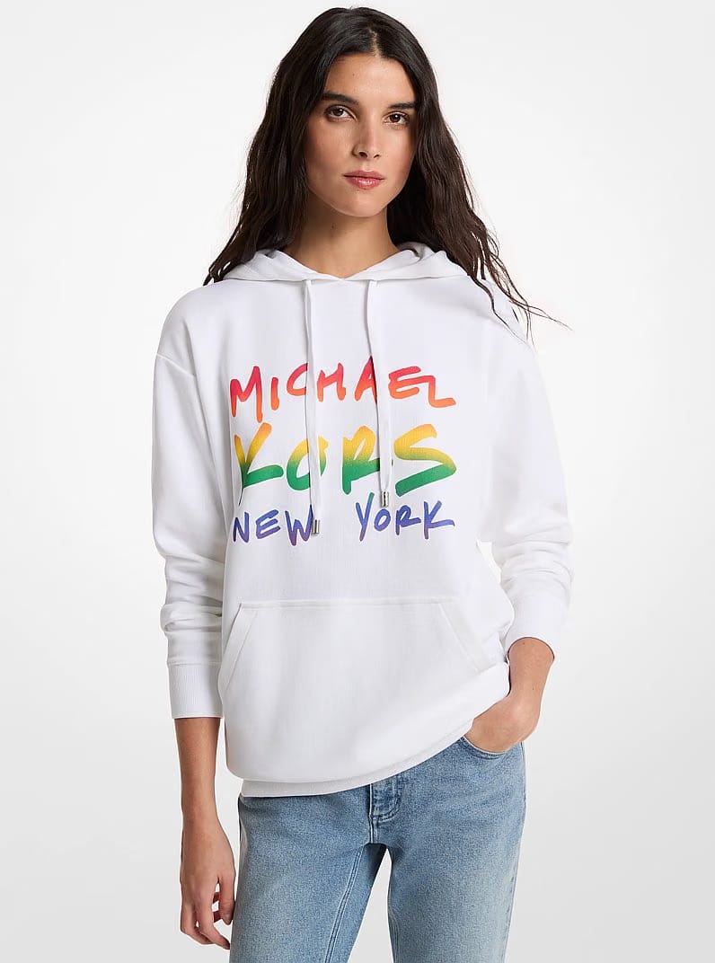 Michael Kors PRIDE Logo Cotton Blend Hoodie WHITE