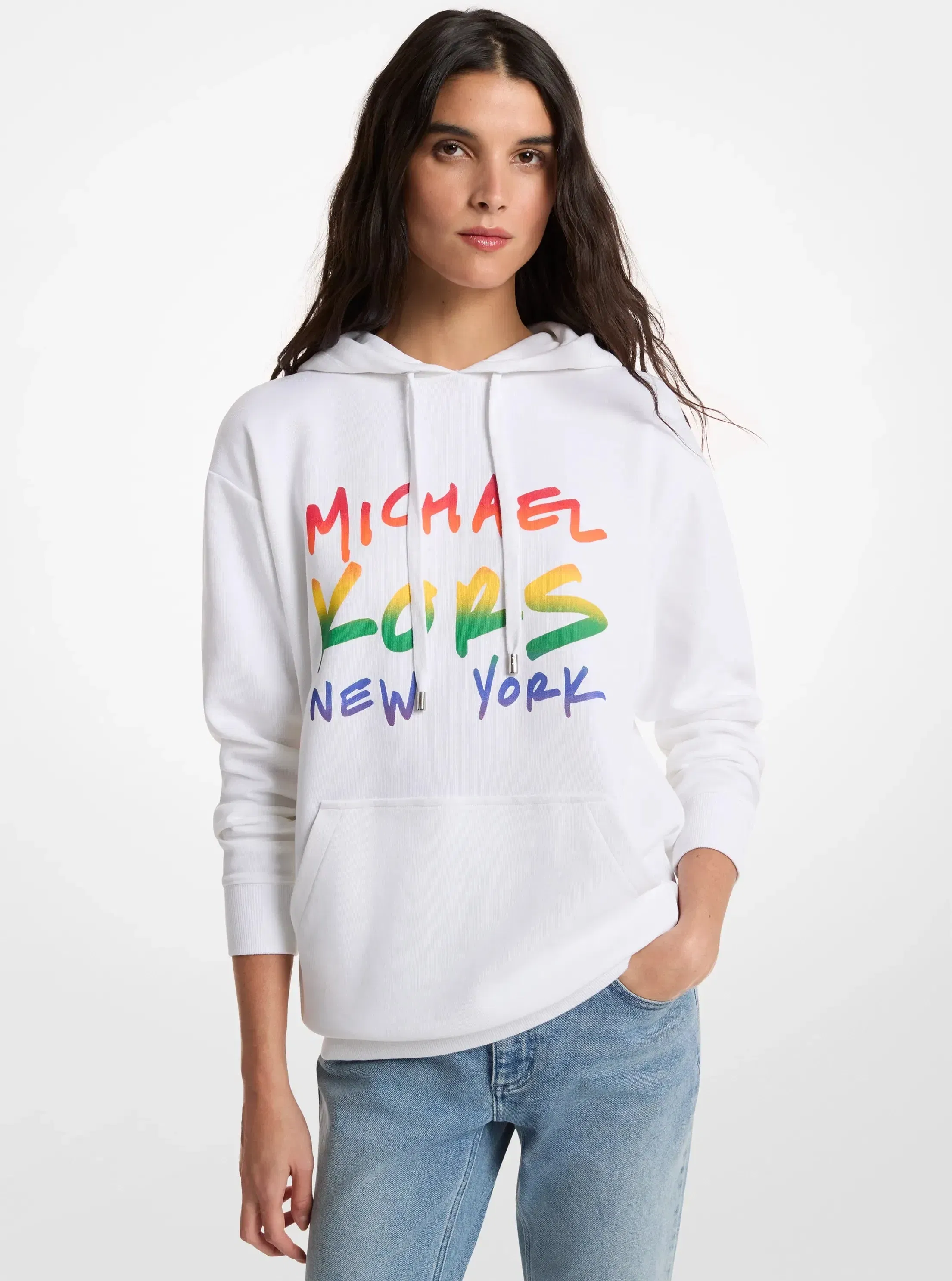 Michael Kors PRIDE Logo Cotton Blend Hoodie WHITE