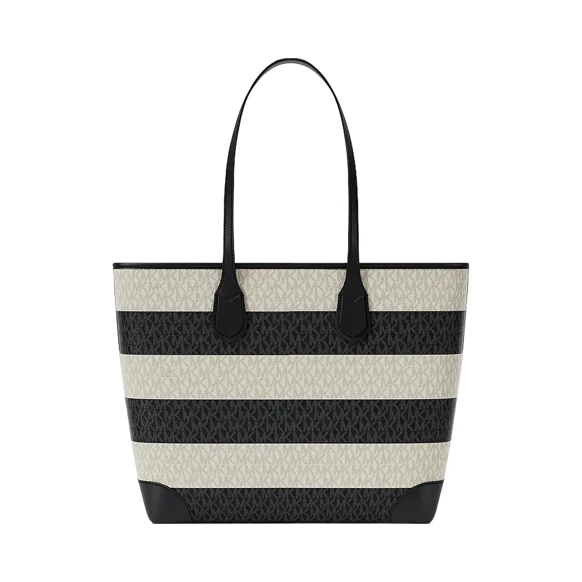 Michael Kors Eva Large Striped Signature Logo Tote Bag Black