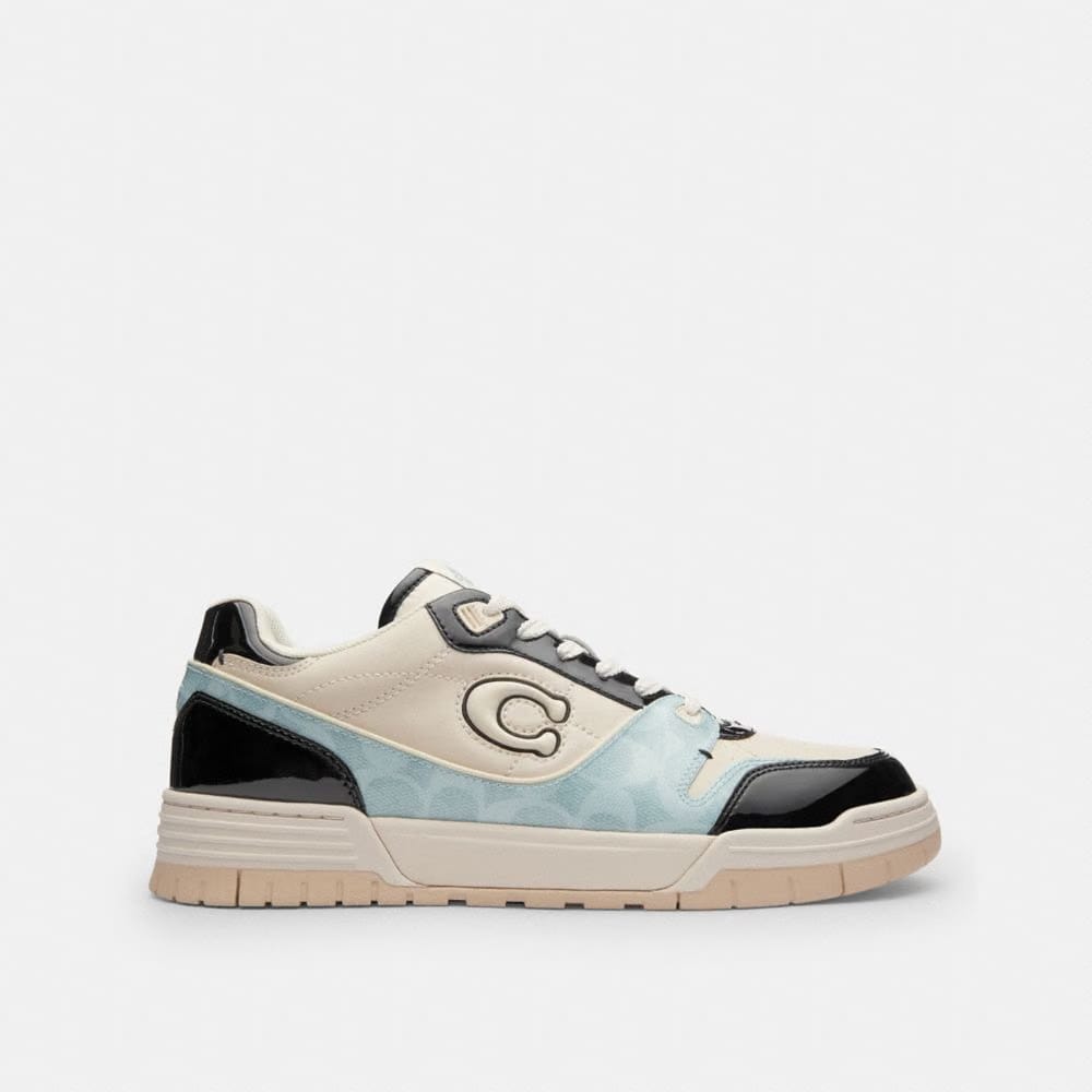 Men's Coach Soho Sneaker With Patent Signature Sea Mist Black.