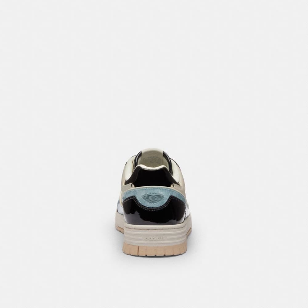Men's Coach Soho Sneaker With Patent Signature Sea Mist Black.