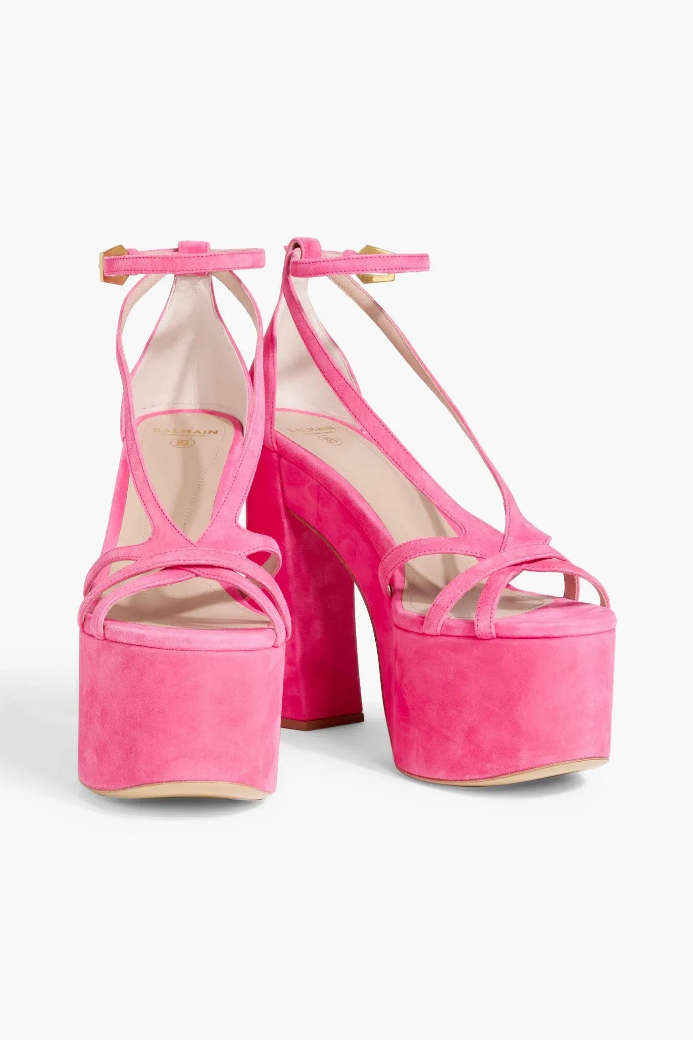 Balmain Cam Suede Platform Sandals Pink Women's