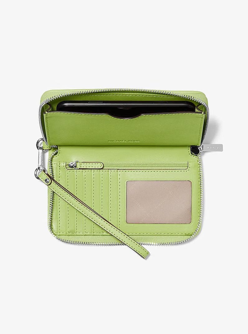 Michael Kors Jet Set Travel Large Logo Jacquard Denim Smartphone Wristlet Lime
