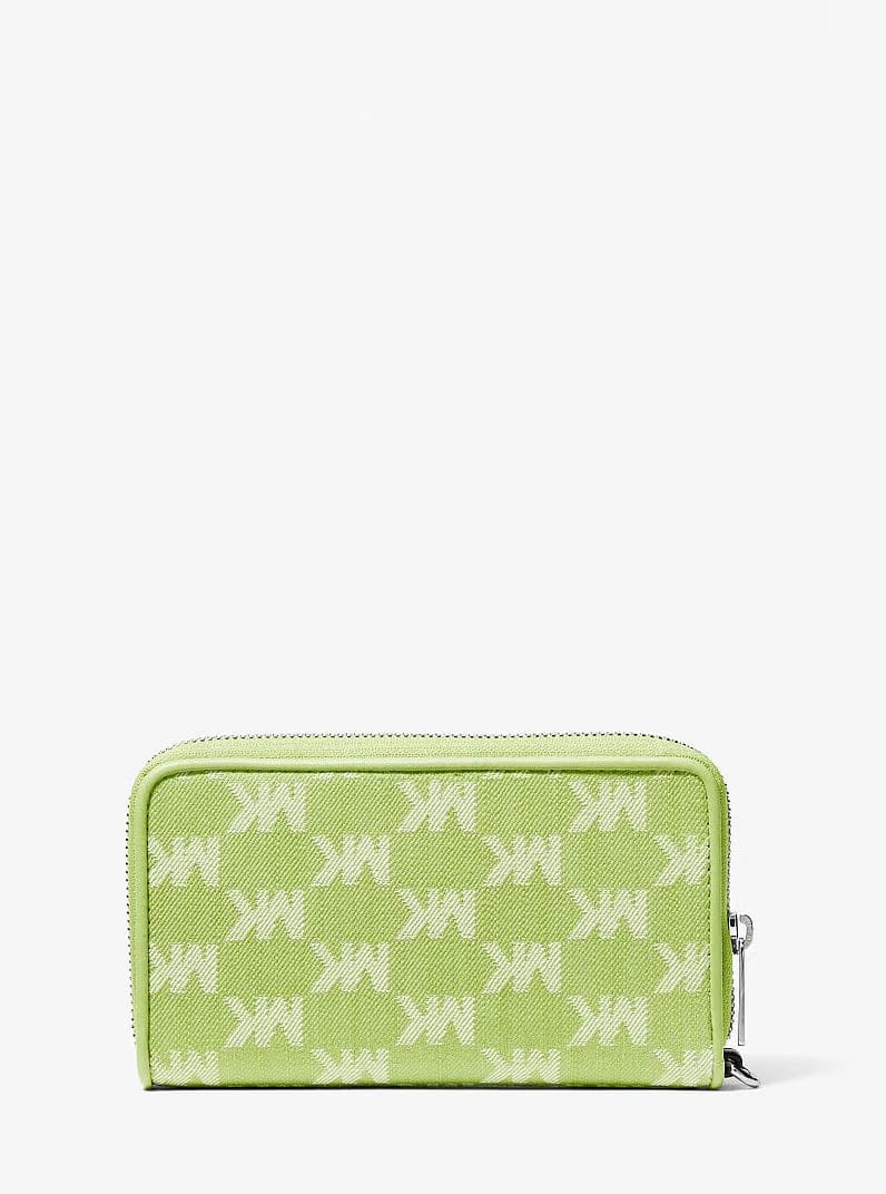 Michael Kors Jet Set Travel Large Logo Jacquard Denim Smartphone Wristlet Lime