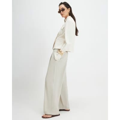 Beige Linen Blend Tailored Joggers