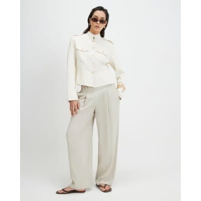 Beige Linen Blend Tailored Joggers