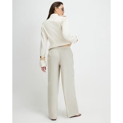 Beige Linen Blend Tailored Joggers