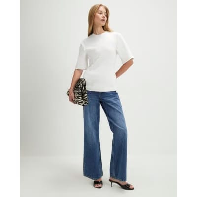 Cream Short Sleeve Tie Back Seamed Top