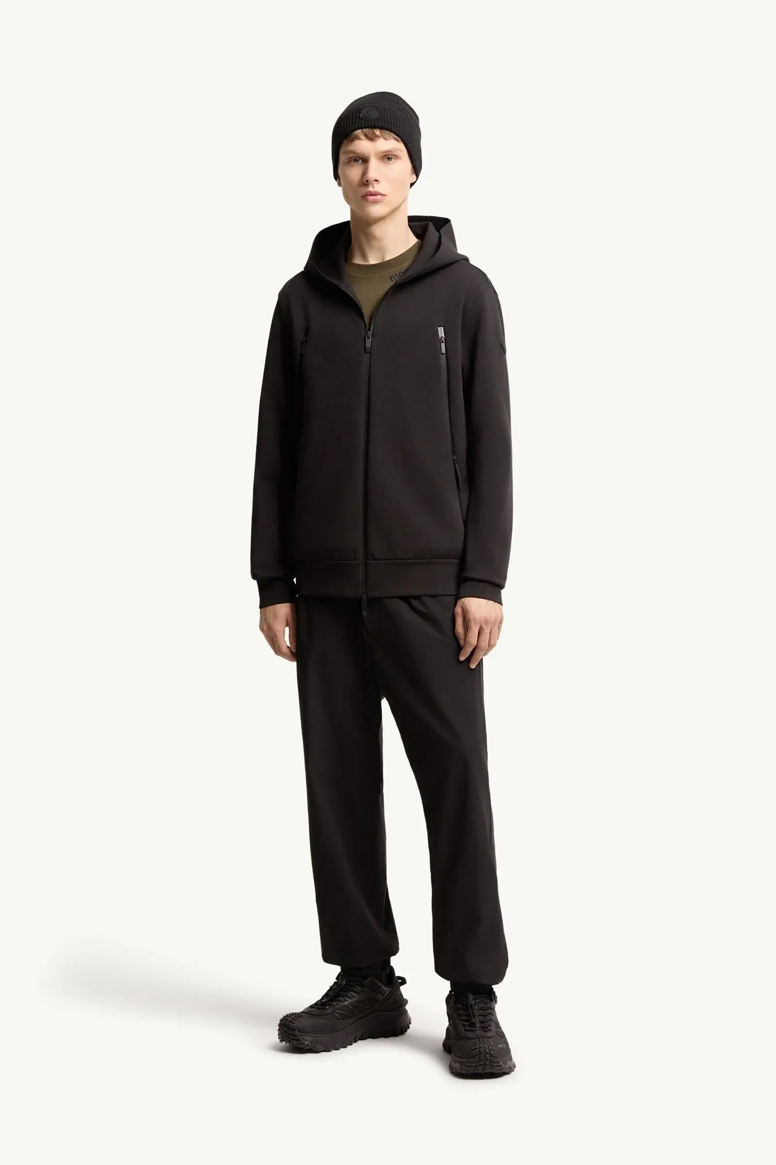 Moncler Cotton Blend Zip-Up Hoodie Black Black