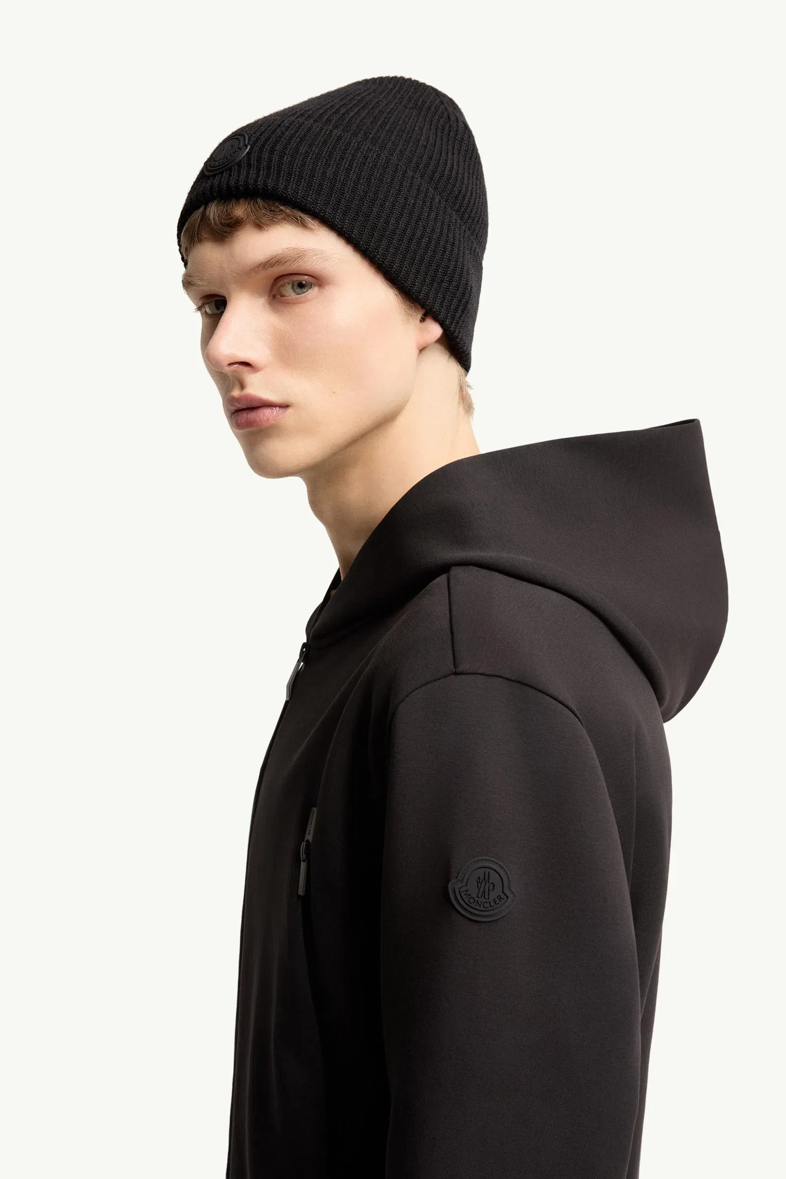 Moncler Cotton Blend Zip-Up Hoodie Black Black