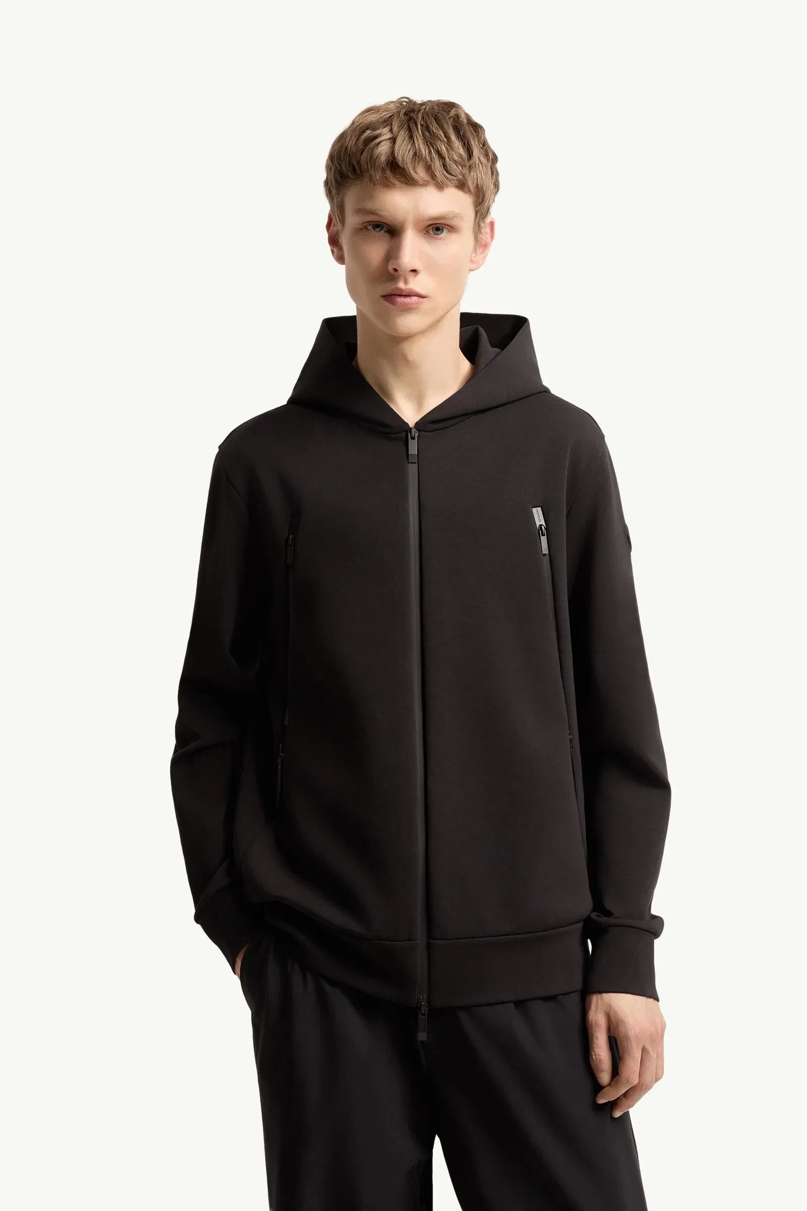 Moncler Cotton Blend Zip-Up Hoodie Black Black