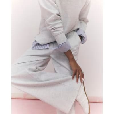 Grey Premium Drawstring Wide Leg Joggers