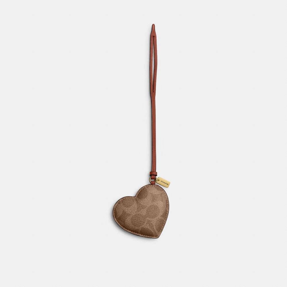 Coach Heart Puffy Bag Charm In Signature Canvas Brass Tan Caramel